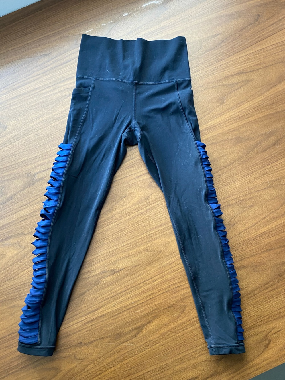 Athleta Black Tights with dark Blue Accent and Mesh